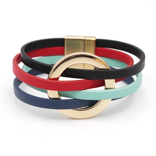 Title 4, Pulseira feminina de couro cruzada com anel gra...