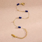 Pulseira feminina com contas de lapis-lazúli natural e aço titânio, elegância e beleza duradoura, um acessório perfeito para mulheres. — foto 4