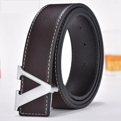 Title 3, Mens leather smooth buckle belt with fashion l...