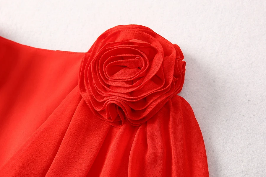 Title 11, Double-shoulder Flower Long Sleeve V-neck Pleat...