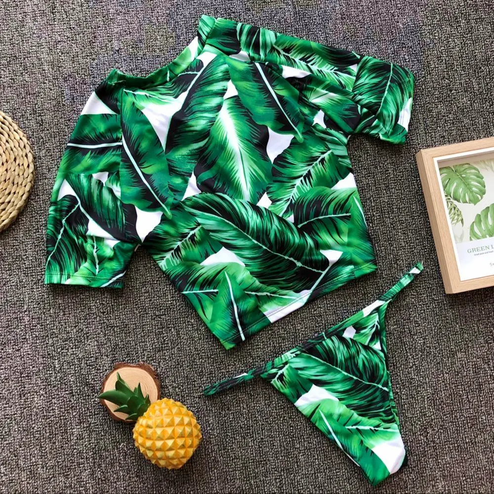 Title 13, Knotted Split Swimsuit, Half Sleeve Bikini, Sol...