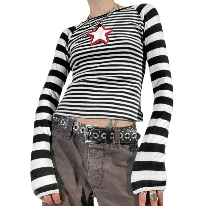 Title 6, American Black And White Striped Long Sleeve T-...