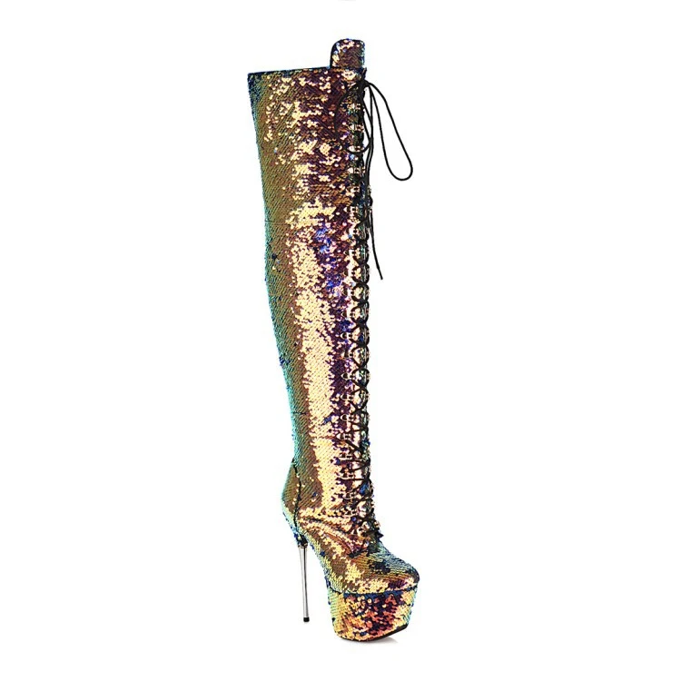 Botas Super Altas Stiletto Acima do Joelho com Paetês – Eleve seu look com estas botas glamourosas e arrase em qualquer ocasião especial. — foto 5