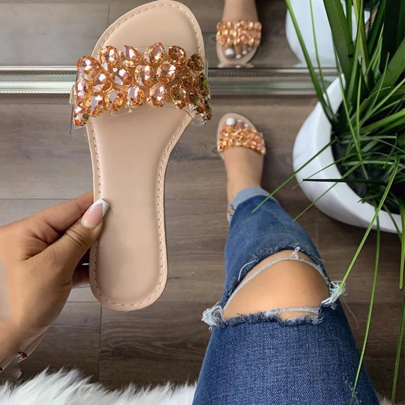 Title 5, Fashion Rhinestone Flat-bottomed Womens Slippe...