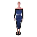 Women's Fashion Mesh Denim Stitching See-through Tube Top Skirt Two-piece Set — photo 6