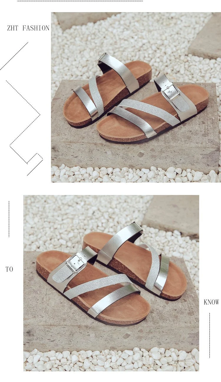 Title 5, Womens cork slippers beach shoes flat low heel...