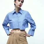 Camisa curta de popeline listrada casual urbana feminina primavera, transfronteiriça, design moderno e confortável para o dia a dia — foto 11
