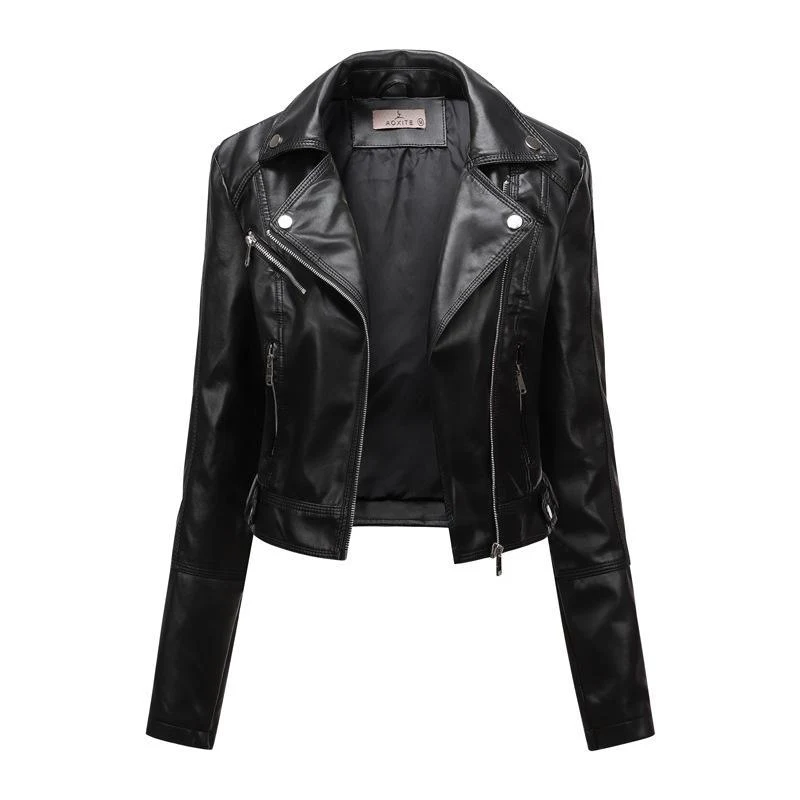 Title 18, Womens Fashionable Slim-fit Lapel Leather Jack...