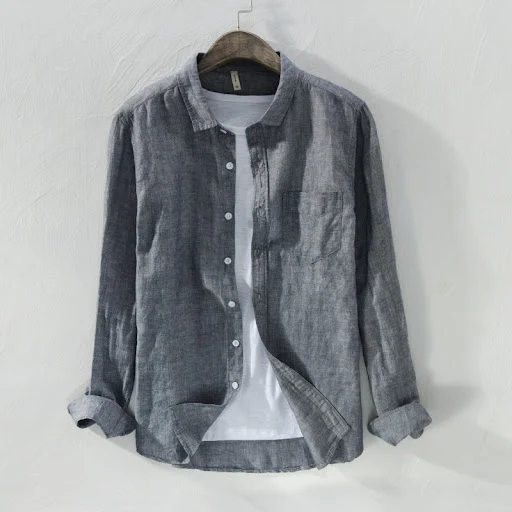 Title 4, Camisa de linho masculina para negócios Elegânc...