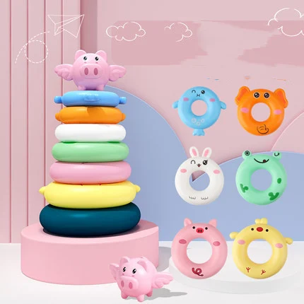 Quebra-cabeça infantil Arco-íris Animais Brinquedo de bebê Anéis Educação precoce desenvolvimento habilidades motoras brincando. — foto 8