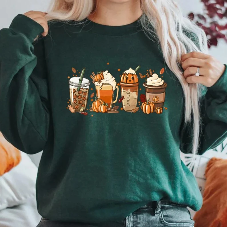 Maglione lungo autunno e inverno, con stampa zucca e spezie, stile europeo e americano, maniche lunghe, perfetto per l'inverno. — foto 2