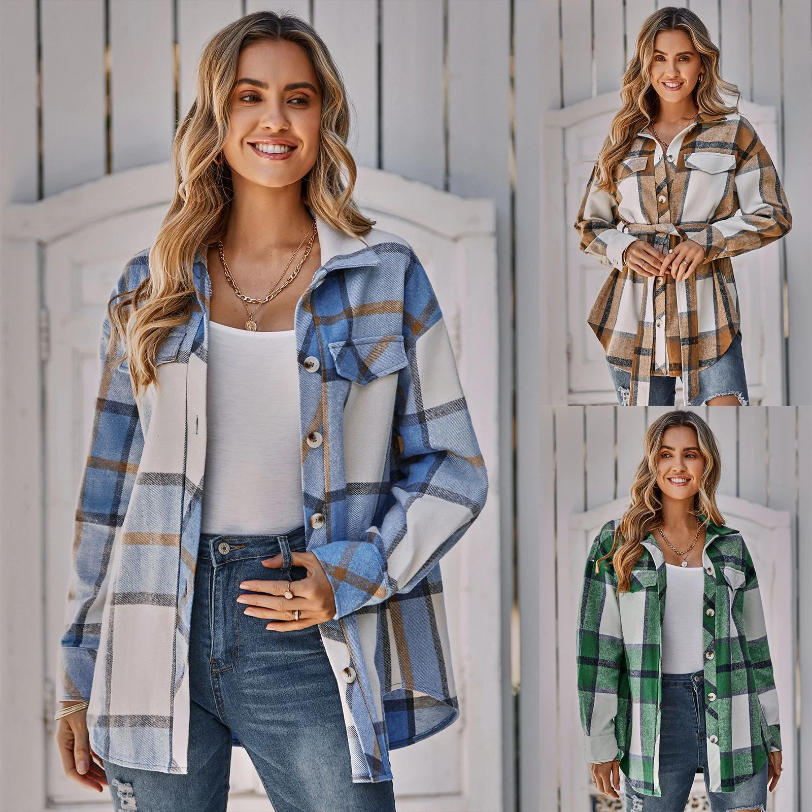 Women's single-breasted casual plaid coat, perfect for everyday wear. Stylish and comfortable, ideal for a variety of oc — photo 3