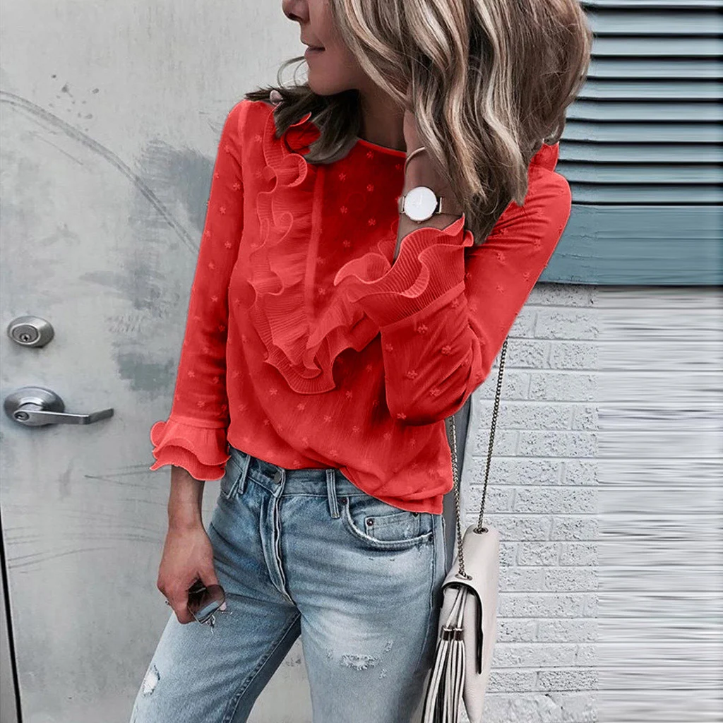 Vestido longo de renda com bolinhas, gola redonda e botões — foto 23