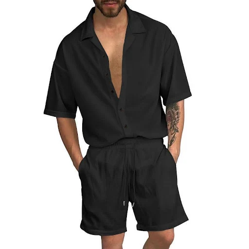 Title 7, Mens Trendy Solid Color Short-sleeved Shirt Tw...