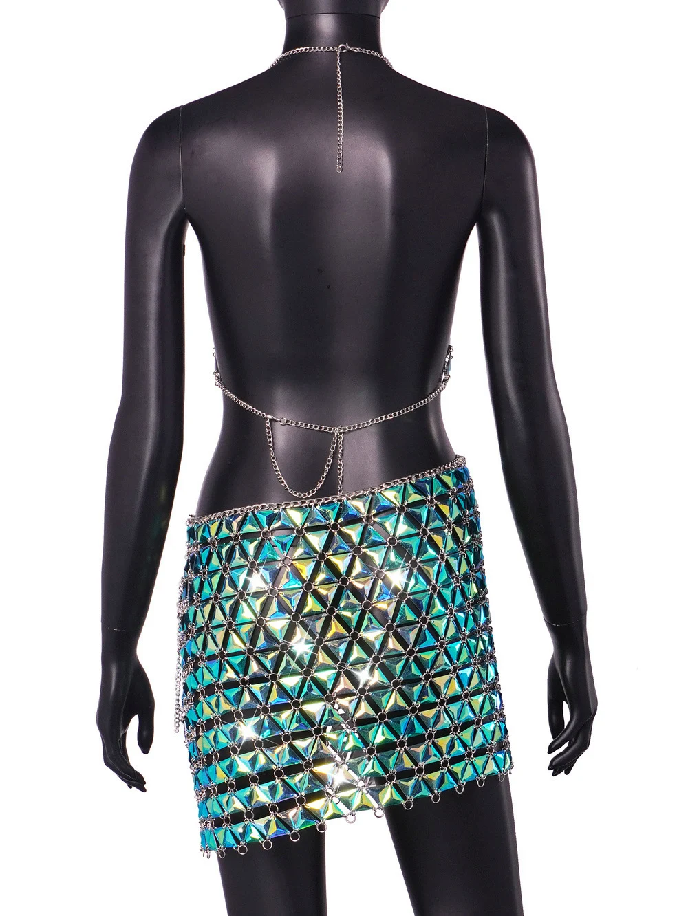 Conjunto feminino com colete halter e pedras coloridas, estiloso e atraente. Eleve seu visual com este conjunto único e moderno. — foto 4