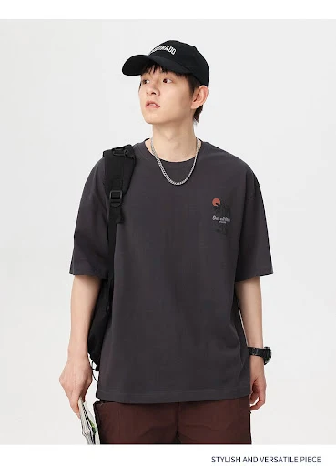 Title 12, Summer New American Retro Heavy Cotton Short-sl...