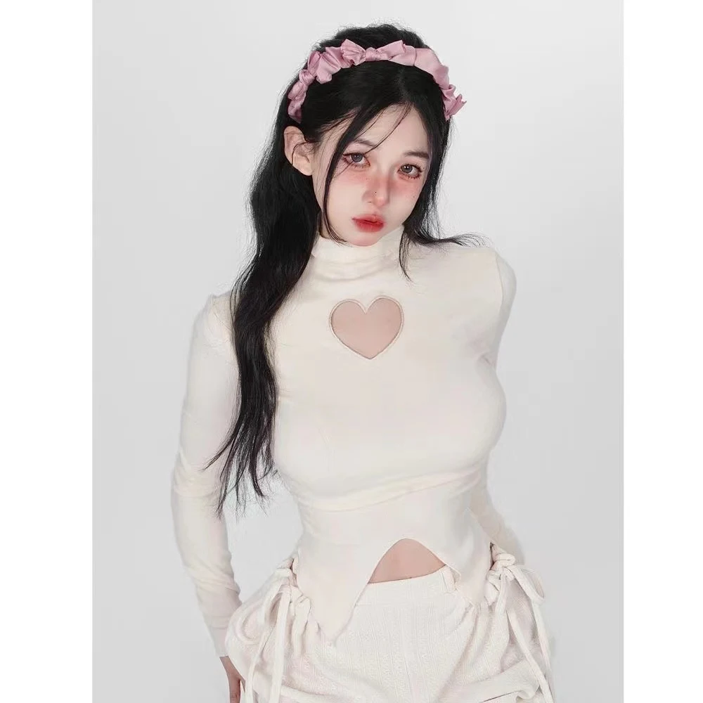 Hollow Heart High Neck Long Sleeve T-shirt — photo 6