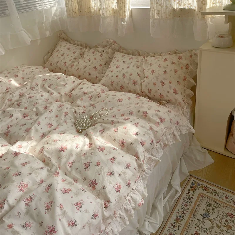 Fragmented Flower All Cotton Four Piece Lace Bed Sheet Set, Quilt Cover and Bed Skirt for pure comfort and style — photo 38