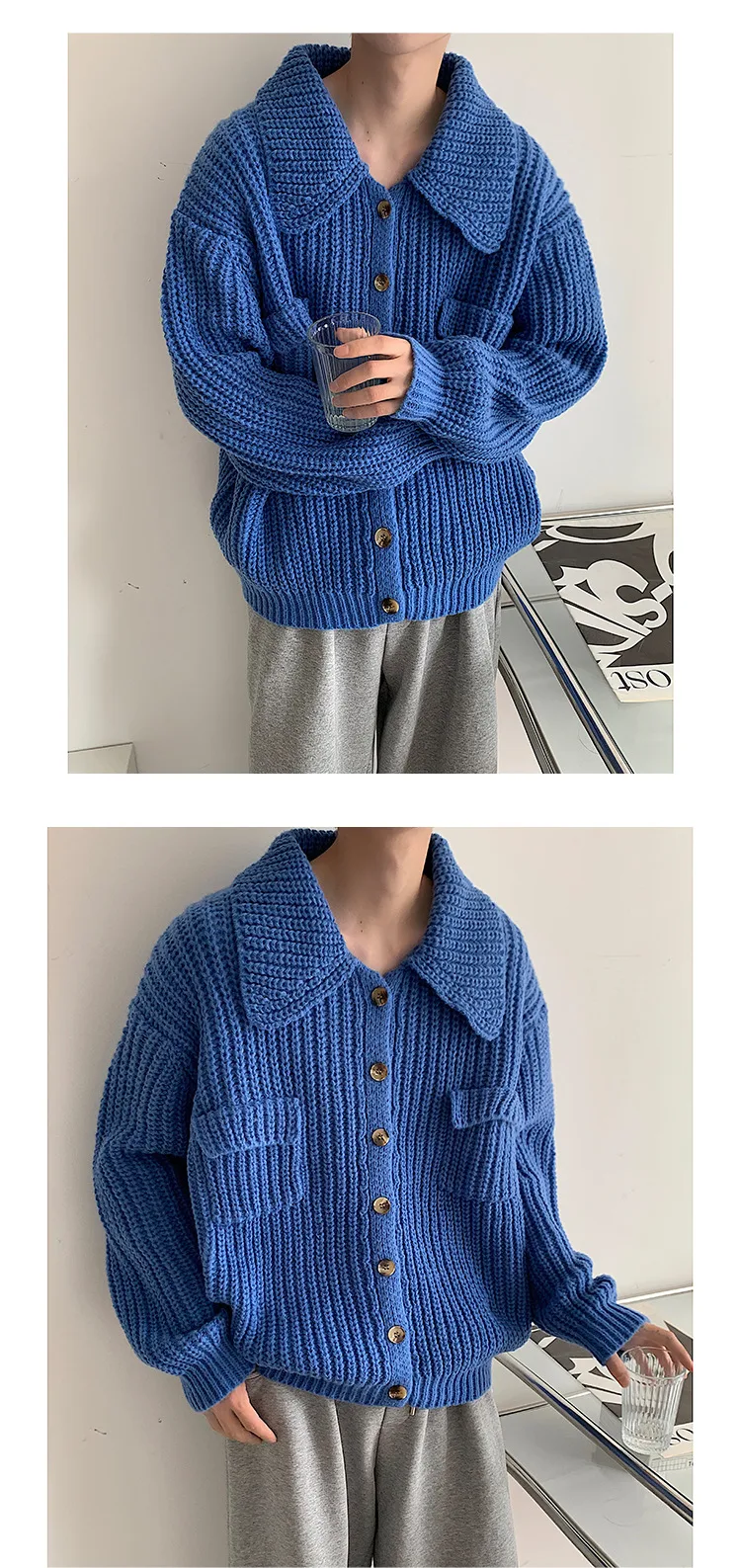 Retro Lapels Men's Cardigan Sweater Coat, a single-breasted knitted sweater jacket, stylish and comfortable for everyday — photo 6