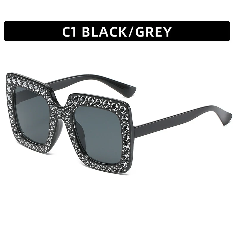 Óculos de sol quadrados grandes com strass, estilo de rua e personalidade fashion para o verão, perfeitos para looks estilosos. — foto 9