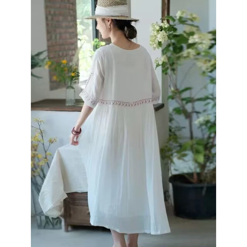 Retro Loose Embroidery Ramie Swing Long Dress for effortless summer style. Breathable, comfortable, and stylish, a perfe — photo 15