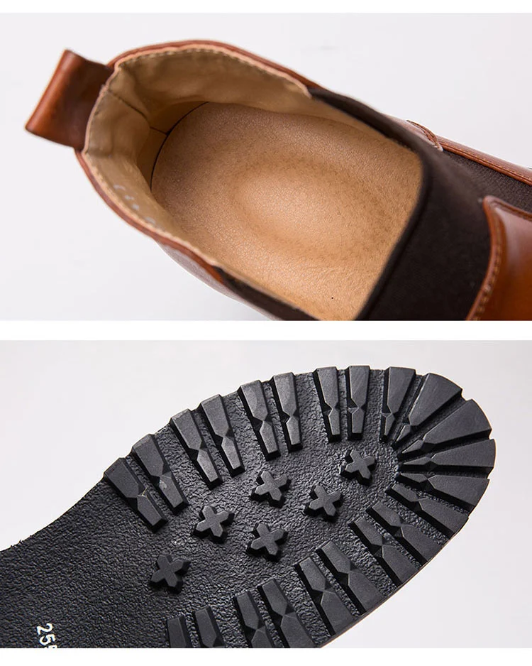 Title 6, Large Size Flat Leather Shoes Mid-high Cut Broo...