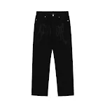 Jeans americanos retrô de rua com letras bordadas, cintura alta, corte reto hip hop, soltos e largos, estilo moderno e confortável. — foto 1