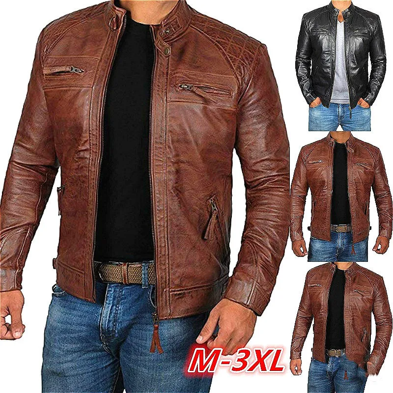 Title 5, European and American Mens Leather Jacket with...