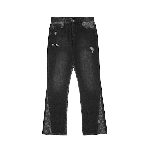 Title 3, Cashew Flower Patchwork Washed Jeans for Men Co...