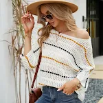 Maglione lavorato a maglia a righe con temperamento superiore da donna sciolto — foto 2
