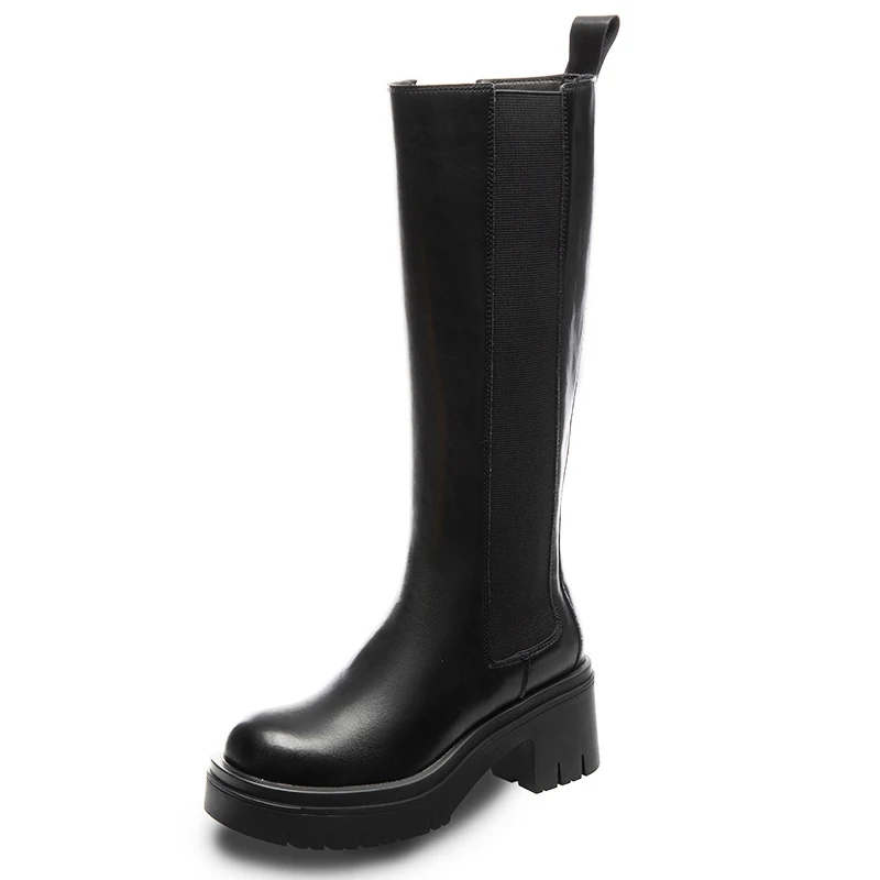 Botas femininas de couro com sola grossa e salto grosso tipo chaminé, perfeitas para um visual elegante e conforto duradouro. — foto 1