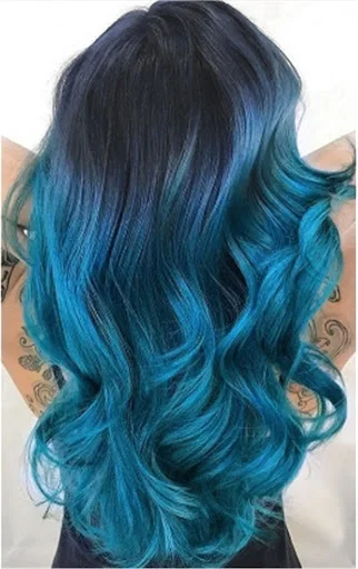 Title 2, Cabelo cacheado médio gradiente preto e azul fe...