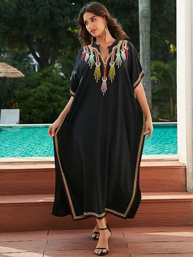 Title 6, Vestido de praia feminino de algodão estilo rou...