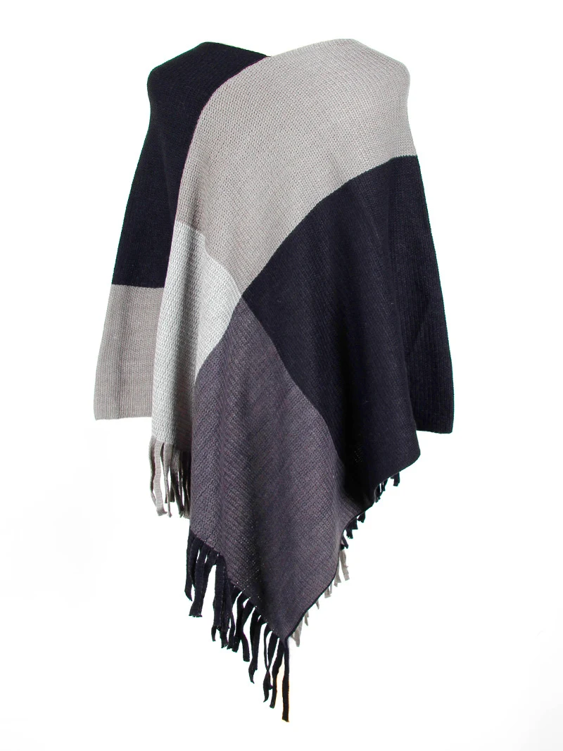 Title 14, Womens shawl cape fringed colorblock coat, a s...