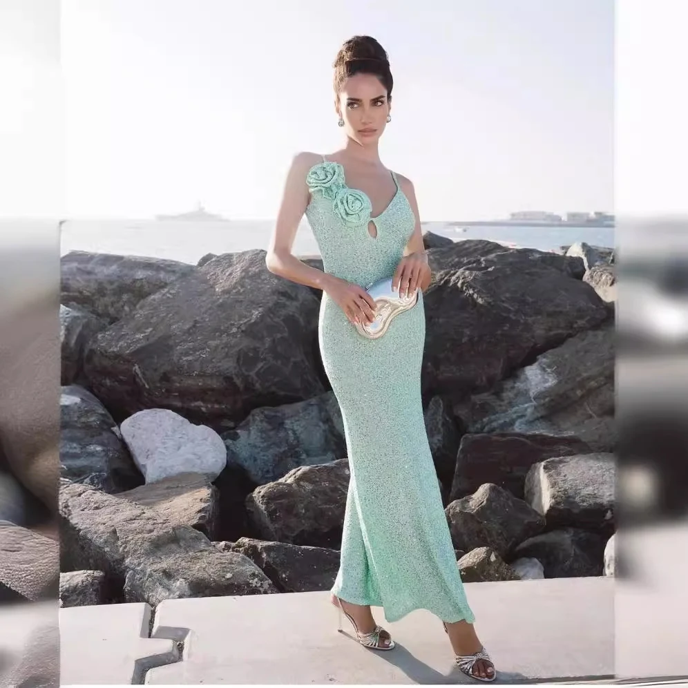 Summer Mint Green Sequin Sling Dress for warm weather. Stylish and refreshing, this dress is perfect for special occasio — photo 2