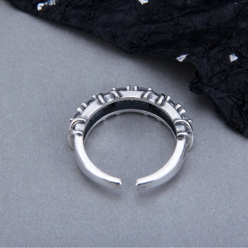 Anel de prata esterlina S925 hip hop retrô com zircônia, design espiral envelhecido, joia moderna e estilosa para homens. — foto 5