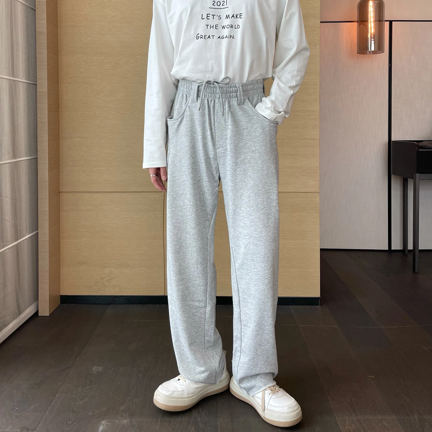 Title 17, Mens Simple Wide Leg Straight Loose Casual Swe...
