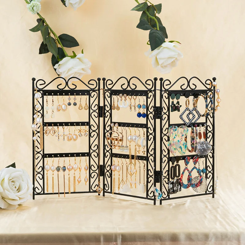 Necklace and Earring Jewelry Stand Display Rack 3 Doors Style Metal Stand Holder Display Shelf Jewelry Organizer — photo 7