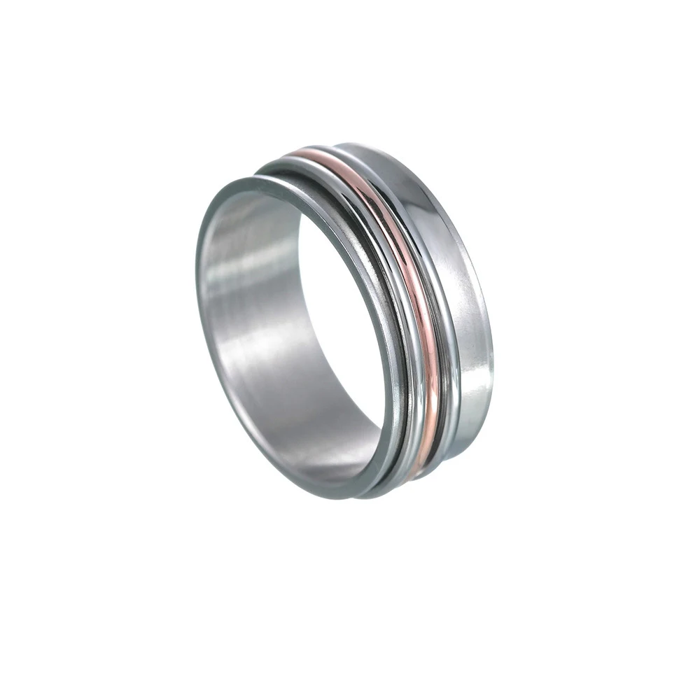 Anel de aço titânio rotativo com três cores e três anéis côncavos. Design elegante e moderno para homens e mulheres, ideal para uso diário. — foto 6