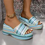Women's Colorful Wave Print Wedge Sandals, Summer Outdoor High Heel Slippers, Thick Bottom Shoes, Comfortable and Stylis — photo 4