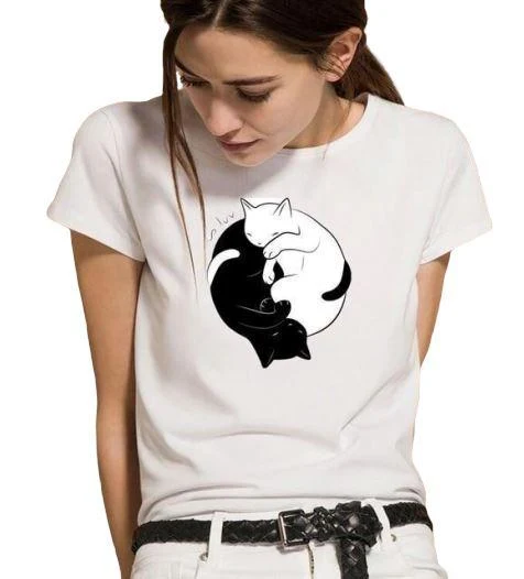 European And American Naughty Cat Street Print Short Sleeve, a stylish and comfortable t-shirt perfect for casual wear, — photo 5