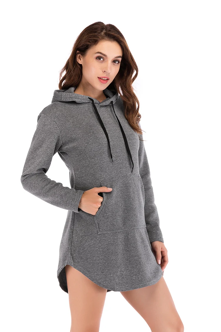 Moletom feminino com capuz de fleece, comprimento médio, outono e inverno, com bolsos, estilo europeu e americano, quente e confortável. — foto 4