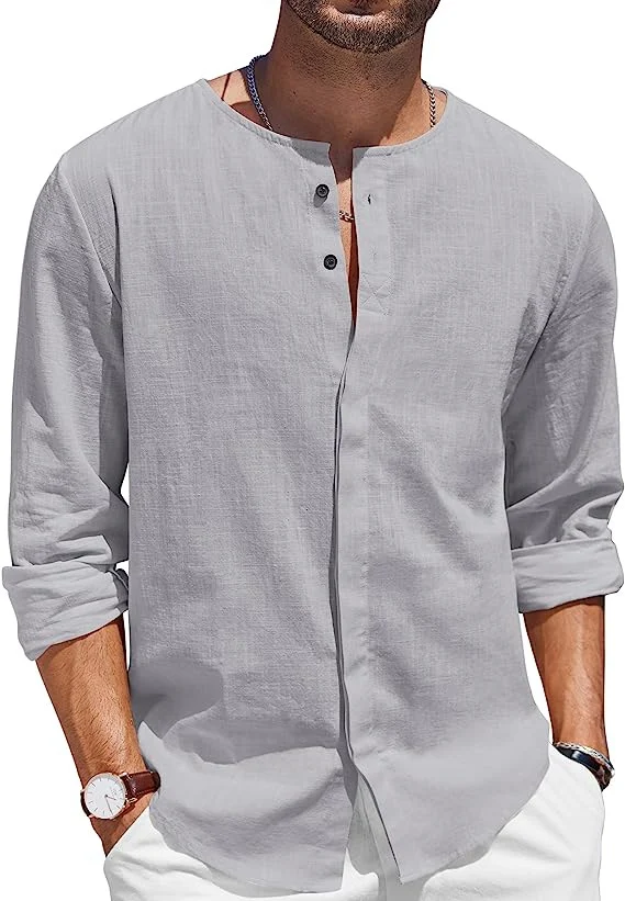 Camiseta Masculina Algodão Linho Gola com Botões Casual Praia Conforto e Estilo para o Verão, Perfeita para um Look Descontraído — foto 5