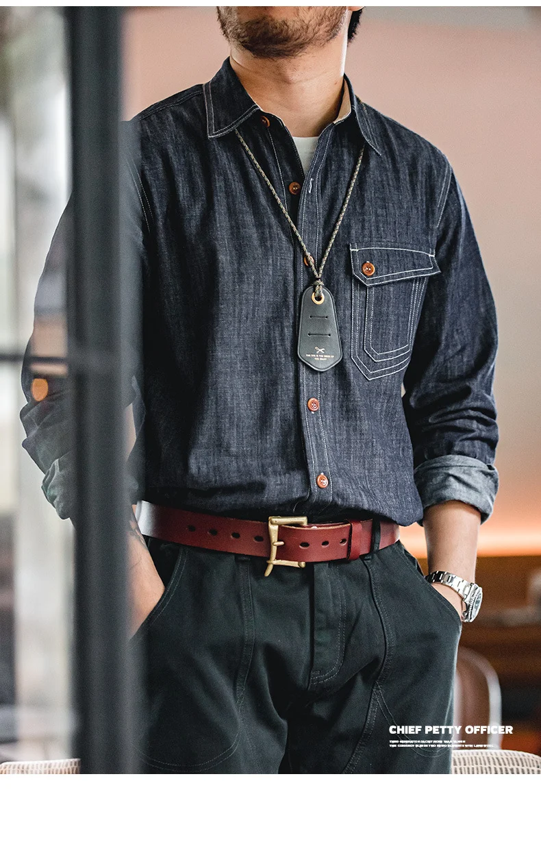 Camisa jeans retro americana Madden Work Clothes. Conforto e estilo para o trabalho ou lazer. Durabilidade e design clássico. — foto 10