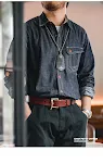 Camisa jeans retro americana Madden Work Clothes. Conforto e estilo para o trabalho ou lazer. Durabilidade e design clássico. — foto 10