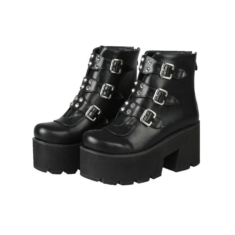 Belt Buckle Side Zipper High Heel Stage Boots Platform Shoes. Elevate your performance and stage presence with these sty — photo 2
