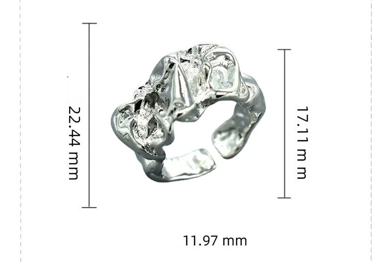 Anel de Abertura Feminino Irregular com Papel de Alumínio Prateado Um anel elegante e ajustável, perfeito para meninas, com design único e moderno. — foto 2