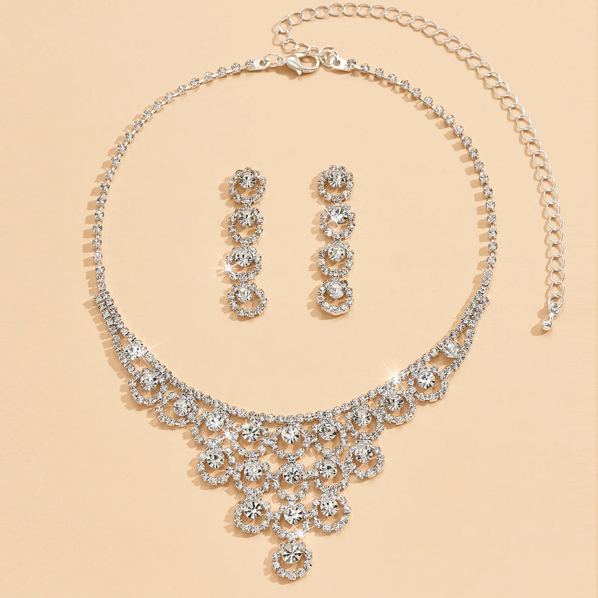 Title 3, Conjunto de colar e brincos com strass feminino...