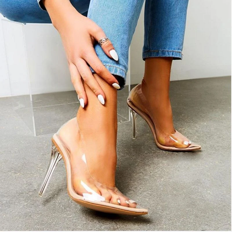 Title 16, Womens Transparent Pumps Pointed Low-cut Stile...