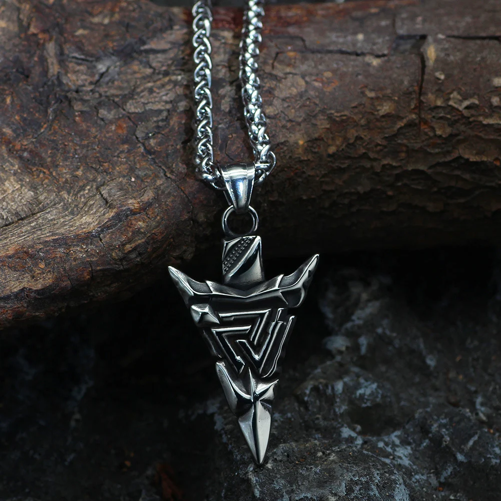 Colar de aço inoxidável Viking Aoding Triângulo Runa Flecha Titânio, estilo nórdico e resistente, perfeito para usar. — foto 6